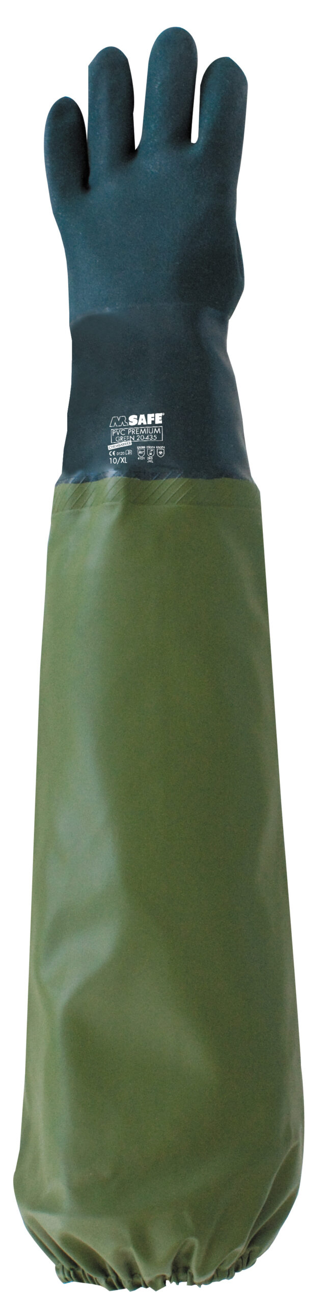 PVC groene plukhandschoen links met waterdichte kap