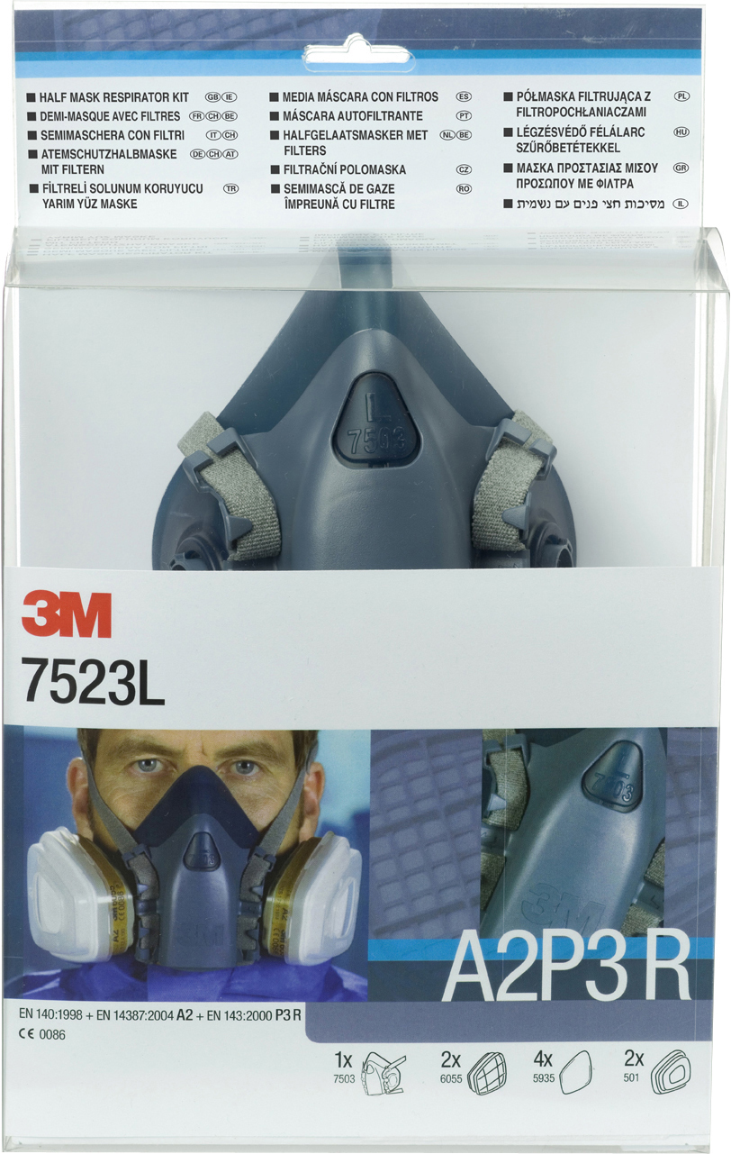 3M 7523 starterskit halfgelaatsmasker A2-P3 R