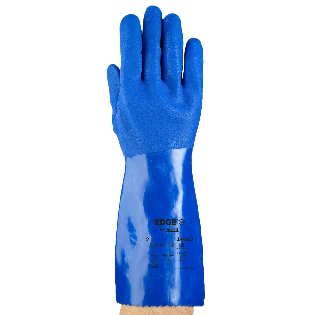 Ansell Edge 14-663 chemisch bestendige PVC-handschoen blauw
