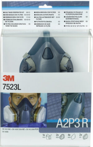 3M 7523L starterskit met herbruikbaar halfgelaatsmasker en A2-P3 R-filters