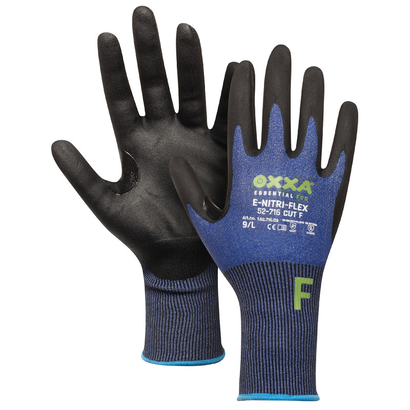 OXXA E-Nitri-Flex Cut F 52-716 snijbestendige nitril touchscreen handschoenen zwart blauw